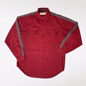Vintage Bugle Boy Red Button Up Shirt Gray Stripe Medium